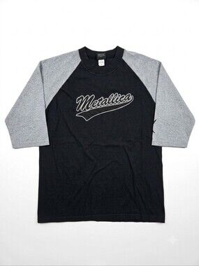 Vintage 90s Metallica Baseball Raglan T Shirt Giant Tag XL Embroidered Script Lo